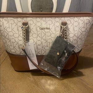 Calvin Klein Signature Brown and Cream Tote